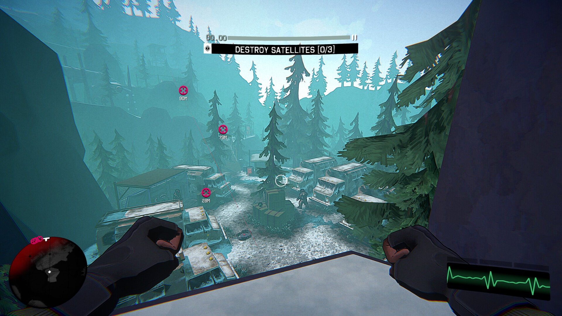 First-person view above an I Am Your Beast forest arena